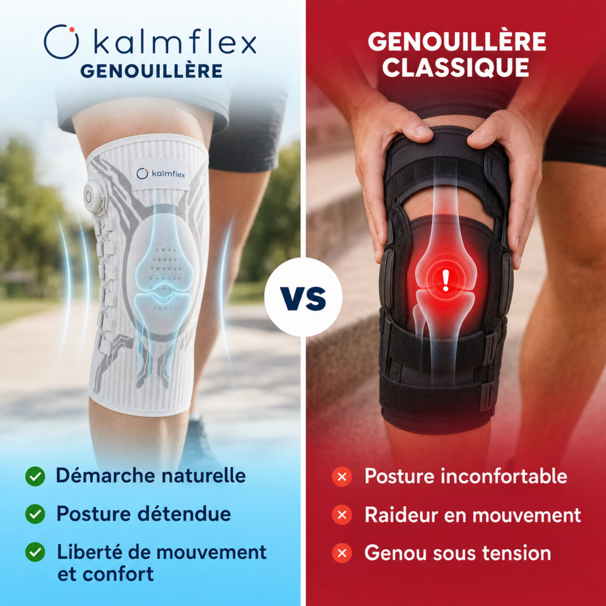 Kalmflex comparée à une genouillère classique